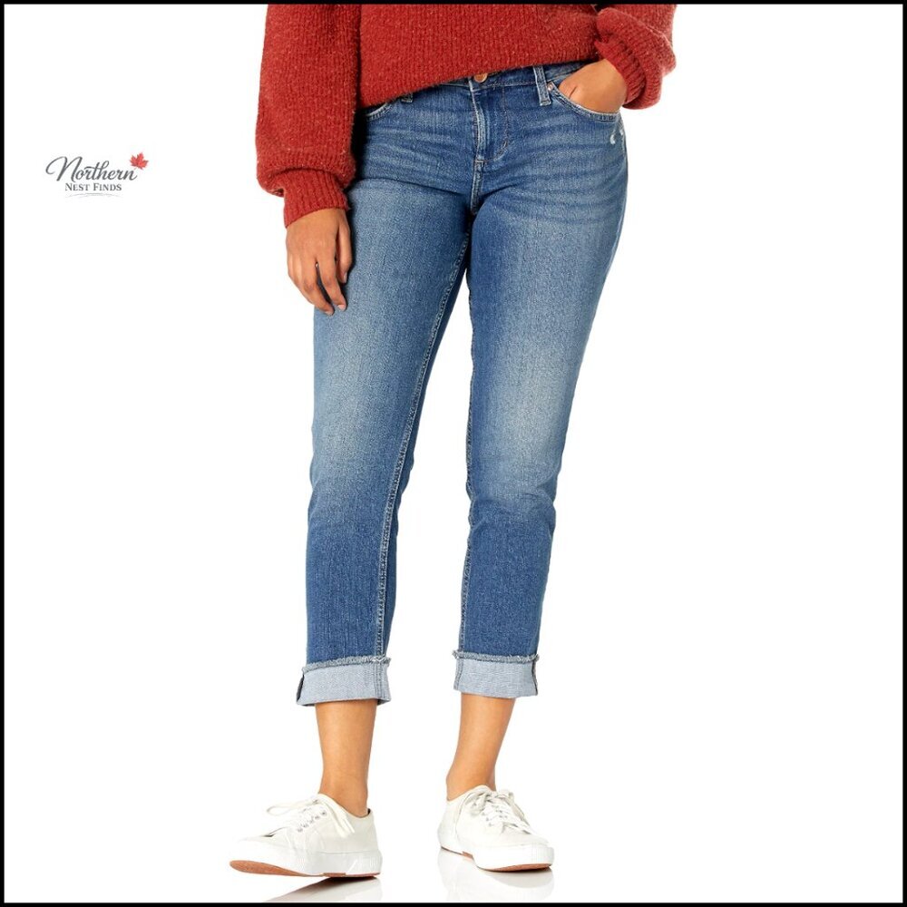 Boyfriend Jeans with Fringe Cuff, Stretch Fit, Mid Rise